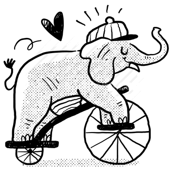 animal, elephant, bike, bicycle, hat, heart